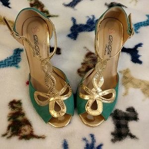 DBDK Fashion Gold & Emerald Heels